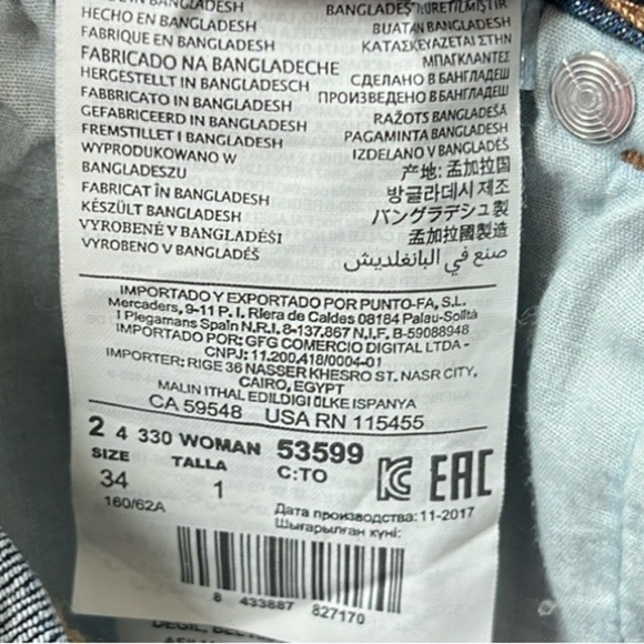 🆕 Mango Women's Vicky Blue Denim Shorts Size 2 Distressed Cuffed Hem - Picture 11 of 12